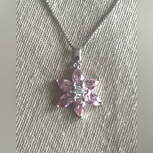 925 Sterling Silver Pink Flower Necklace